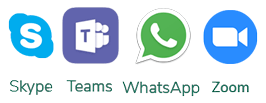 Logo Skype, Teams, WhatsApp, Zoom